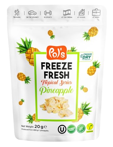 POL'S FREEZE FRESH Gefriergetrocknete Ananas 100% Ananas, Obst Chips Ananas, ohne Zuckerzusatz, vegan, laktosefrei, glutenfrei (3er Bundle) von Pol´s