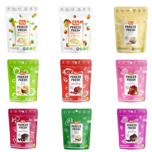 POL`s FREEZE FRESH gefriergetrocknete Früchte Probierset | gesunde & hochwertige Snacks aus Früchten| zuckerfreie Süßigkeiten & Toppings für Porridge & Müsli | Vegan&Glutenfrei | 9er Pack Fruchtchips von Pol´s