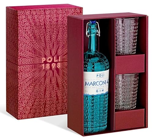 POLI GIN MARCONI 42 MEDITERRANEAN STYLE PACK MIT ZWEI GLÄSERN 70 CL von Poli