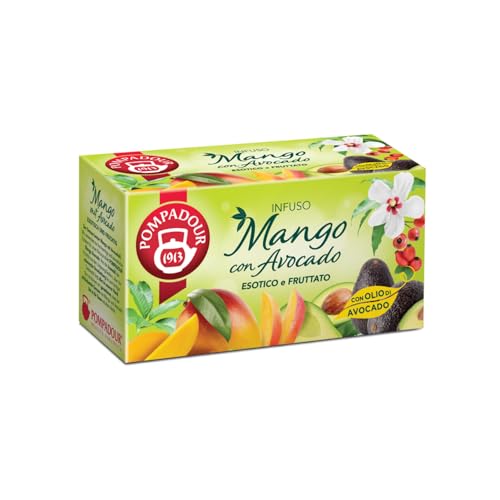 Pompadour® | Fruchtmischung Mango- und Avocadoöl | Aufguss aus Apfel, Mango, Avocadoöl, weißem Hibiskus – 20 Filter (50 g) | Mango-Avocado-Kräutertee von Pompadour