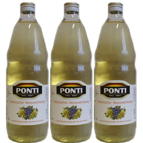 3x Ponti Aceto di Vino Bianco 'italienischer Weissweinessig', 1000 ml von Ponti