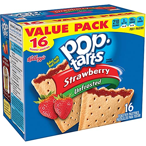 Kellogg's Pop Tarts Ungefrostetes Erdbeer-Toaster-Gebäck, 16 Stück, 840 ml Box (2 Stück) von Pop Tarts