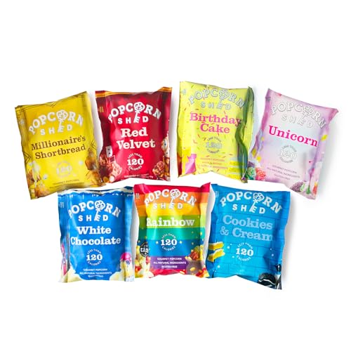 Popcorn Shed Exklusiv Gourmet Popcorn Probierpaket, Natürliche Snacks, Das Perfekte Popcorn Geschenk, Perfekt für Filmabende (7 Beutel) von Popcorn Shed