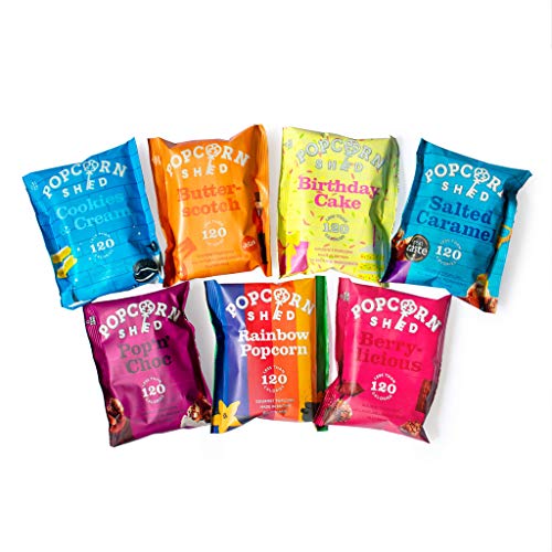 Popcorn Shed Feier Gourmet Popcorn Probierpaket, Natürliche Snacks, Das Perfekte Popcorn Geschenk, Perfekt für Filmabende (7 Beutel) von Popcorn Shed