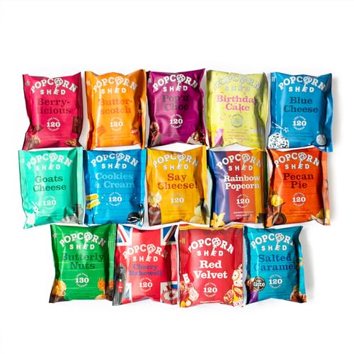 Popcorn Shed Mix (14er Pack) - Auswahl 7 verschiedener Geschmacksrichtungen, Glutenfreie, Natürliche & Vegetarische Snacks von Popcorn Shed