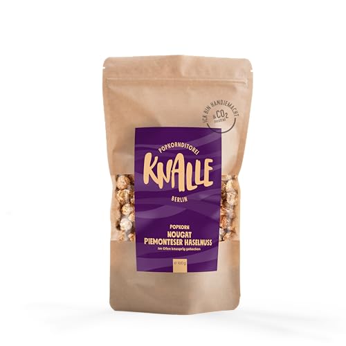 Popkornditorei Knalle - Nougat Piemonteser Haselnuss Popcorn Snack - knusprig duftend gebacken, handgemacht in Berlin aus besten Zutaten, 100g von Popkornditorei Knalle