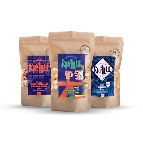 Popkornditorei Knalle - Veganes Trio Popcorn Snack - knusprig duftend gebacken - handgemacht in Berlin aus besten Zutaten, 3x100g von Popkornditorei Knalle