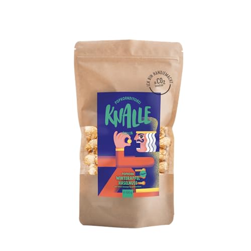 Popkornditorei Knalle - Winterapfel Haselnuss Popcorn Snack (vegan) - knusprig duftend gebacken, handgemacht in Berlin aus besten Zutaten, 100g von Popkornditorei Knalle