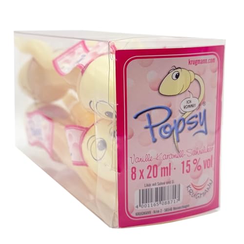 POPSY Vanille-Karamell-Sahnelikör – 15% Vol. 8 x 2cl – witzige Formflasche von Popsy