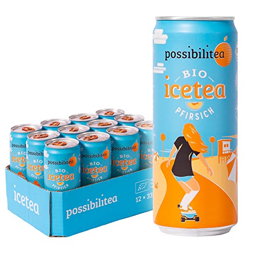 Possibilitea Bio Eistee Pfirsich (12 × 330 ml Dose) – Pfirsichgeschmack, bio, vegan, still & klimaneutral - Ice Tea - Organic - Cold Tea - Peach von Possibilitea