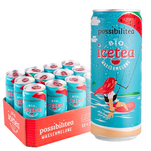 Possibilitea Bio Eistee Wassermelone (12 × 330 ml Dose), inkl. 3 € Pfand – Früchteteehaltiges Erfrischungsgetränk mit Wassermelone-Geschmack, vegan von possibilitea