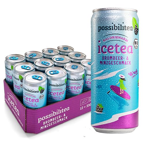 Possibilitea Bio Leichter Eistee Brombeere-Minze (12 x 330ml) Früchteteehaltiges Erfrischungsgetränk mit Brombeere-Minze-Geschmack, vegan von Possibilitea