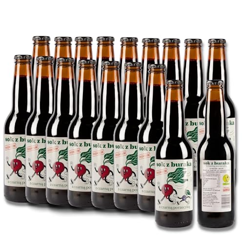 18er Pack (18 x 330ml) Rote Bete und Schwarze Johannisbeeren Saft - Vegan - Gemüsesaft - Fruchtsaft - Roten Beeten - Hochwertiger -Saft - Saftkur - ohne Zuckerzusatz - ohne Konservierungsstoffe von Potęga Tradycji