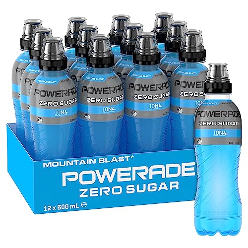 Powerade ION4 Mountain Blast Zero Sugar Sportgetränke, Multipck Trinkflaschen, 12 x 600 ml von Powerade