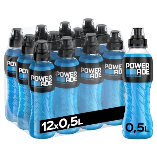 Powerade Sports Mountain Blast, kalorienarmes Sport Getränk mit Fruchtmix-Geschmack, mit Elektrolyten, Sport Drink in stylischen Einweg Flaschen (12 x 500 ml) von Powerade