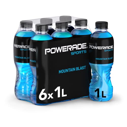Powerade Sports Mountain Blast, kalorienarmes Sport Getränk mit Fruchtmix-Geschmack, mit Elektrolyten, Sport Drink in stylischen Einweg Flaschen (6 x 1000 ml) von Powerade