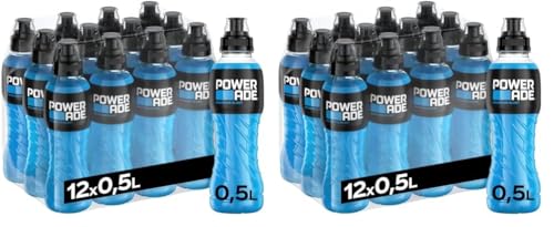 Powerade Sports Mountain Blast, kalorienarmes Sportgetränk mit Fruchtmix-Geschmack, mit Elektrolyten, Sport Drink in stylischen Einweg Flaschen (12 x 500 ml) (Packung mit 2) von Powerade