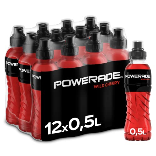 Powerade Sports Wild Cherry, kalorienarmes Sportgetränk mit Kirsch-Geschmack, mit Elektrolyten, Sport Drink in stylischen Einweg Flaschen (12 x 500 ml) von Powerade