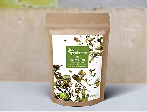 BIO Pai Mu Tan Weißer Tee 1000g (2X500g) Weißer lose Tee Mild, Blumig, Fein und Aromatisch Nachhaltig und biologisch angebaut Hand gepflückt ORGANIC Pai Mu Tan white Tea DE-ÖKO-044 von Prakritee