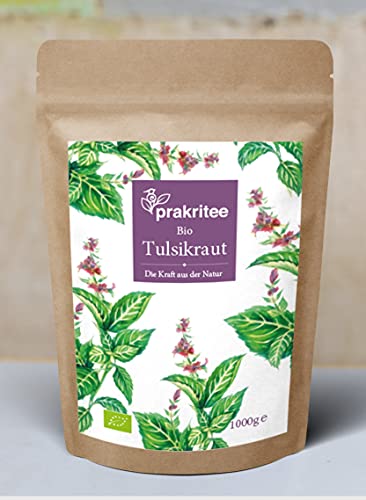 BIO Tulsi Tee 1000g 2er Pack (2 x 500g) Tulsikraut Indisches Basilikum Biologisch angebauten Indischen Basilikums Kräutertee Herbal Tea ORGANIC Holy Basil DE-ÖKO-044 von Prakritee