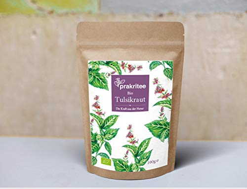 BIO Tulsi Tee 100g Tulsikraut Indisches Basilikum Biologisch angebauten Indischen Basilikums Kräutertee Herbal Tea ORGANIC Holy Basil DE-ÖKO-044 von Prakritee