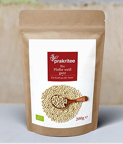 Bio Pfeffer Weiß ganz 200g | Pfeffer | Pfefferkörner weiß ganz | Nachhaltig und biologisch angebaut | ORGANIC Pepper white whole | DE-ÖKO-044 von Prakritee