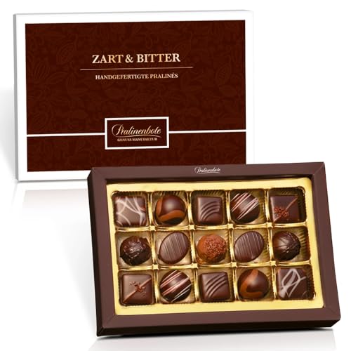 Pralinenbote Genussmanufaktur - 15 Pralinen mit Zartbitter Schokolade, handgefertigt von deutschen Chocolatiers, das exklusive Geschenk mit zartbitter Pralinen von Pralinenclub