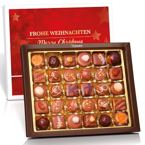 Pralinenbote Genussmanufaktur - 30 Nuss & Nougat Pralinen in der Geschenkbox "Frohe Weihnachten", handgefertigt von deutschen Chocolatiers, das Pralinen Geschenk ohne Alkohol von Pralinenclub