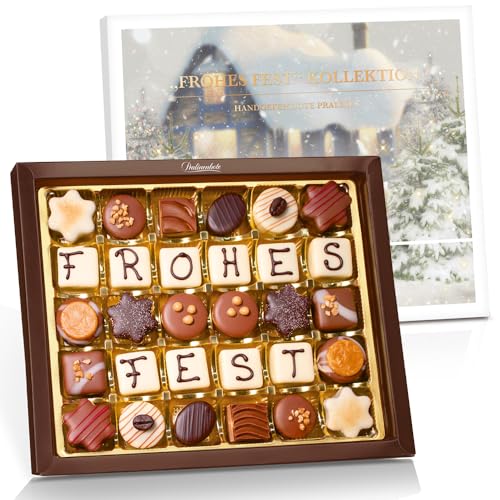 Pralinenbote Genussmanufaktur - FROHES FEST Geschenkbox Weihnachten mit 30 Pralinen deutscher Chocolatiers, das Pralinen Geschenk (FROHES FEST, 380 g) von Pralinenclub