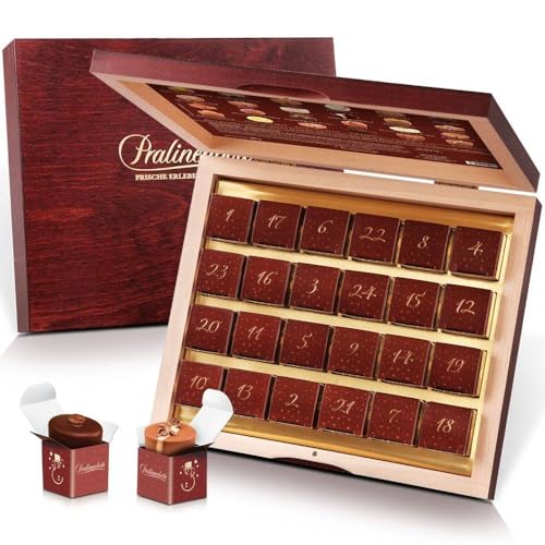 Pralinenbote Genussmanufaktur - Pralinen Adventskalender 2024 mit 24 handgefertigten Pralinen deutscher Chocolatiers, das Pralinen Geschenk in der Premium Holzbox von Pralinenclub