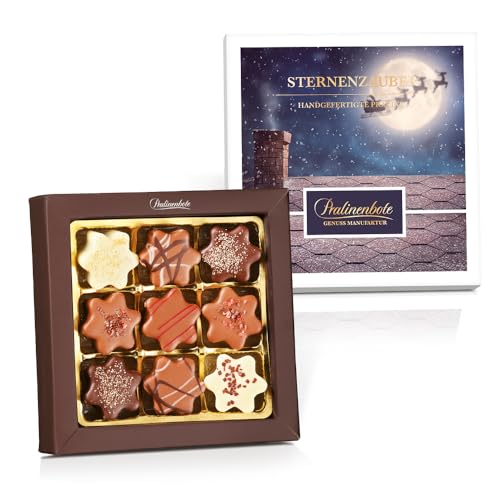 Pralinenbote Genussmanufaktur – Pralinen Geschenkbox Sternenzauber mit 9 handgefertigten Weihnachtspralinen deutscher Chocolatiers, das Pralinen Geschenk zu Weihnachten, alkoholfrei von Pralinenclub