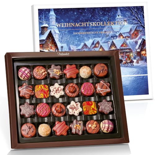 Pralinenbote Genussmanufaktur – Pralinen Geschenkbox Weihnachten mit 24 handgefertigten Weihnachtspralinen deutscher Chocolatiers, das Pralinen Geschenk von Pralinenclub