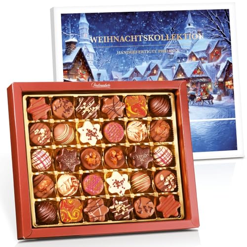 Pralinenbote Genussmanufaktur – Pralinen Geschenkbox Weihnachten mit 30 handgefertigten Weihnachtspralinen deutscher Chocolatiers, das Pralinen Geschenk von Pralinenclub