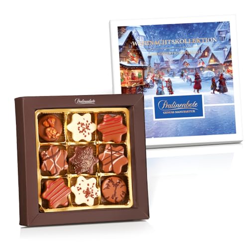 Pralinenbote Genussmanufaktur – Pralinen Geschenkbox Weihnachten mit 9 handgefertigten Weihnachtspralinen deutscher Chocolatiers, das Pralinen Geschenk von Pralinenclub