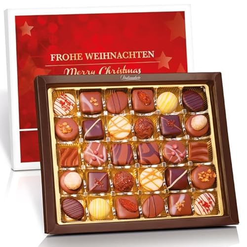 Pralinenbote Genussmanufaktur – Pralinenwelt Klassiker "Frohe Weihnachten" mit 30 handgefertigten Pralinen deutscher Chocolatiers, das Pralinen Geschenk von Pralinenclub