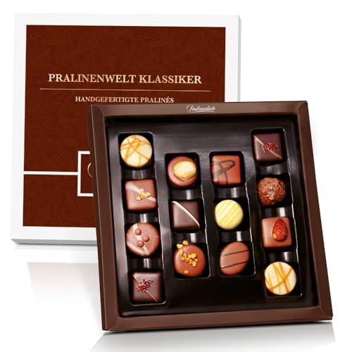 Pralinenbote – Pralinenwelt Klassiker mit 14 handgefertigten Pralinen deutscher Chocolatiers, das Pralinen Geschenk von Pralinenclub