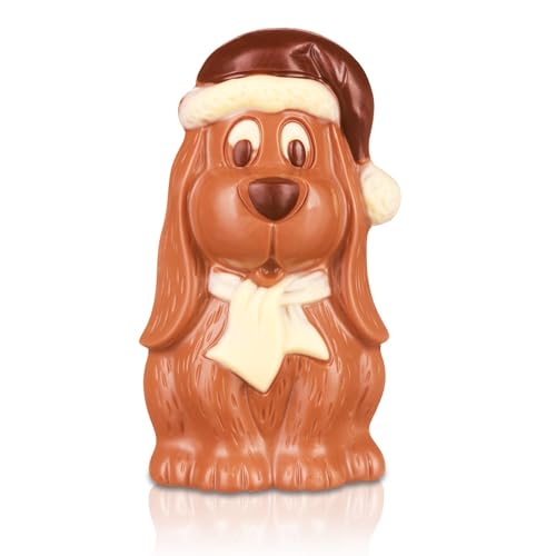 Pralinenbote Genussmanufaktur – Schoko-Weihnachtshund 12 cm aus Vollmilchschokolade - 75 g Schokolade - Das Schokoladen Geschenk zu Nikolaus und Weihnachten aus der Manufaktur von Pralinenclub