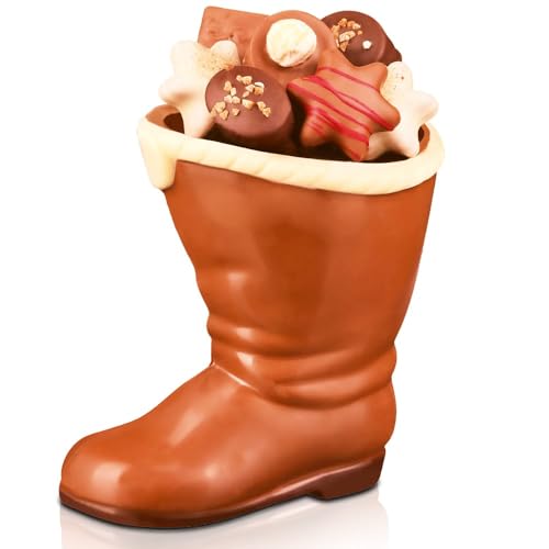 Pralinenbote Genussmanufaktur – Schokoladen Stiefel gefüllt mit 10 handgefertigten Pralinen ohne Alkohol zu Weihnachten, edles Nikolaus Geschenk, der Weihnachtsstiefel von Santa Claus aus Schokolade von Pralinenclub