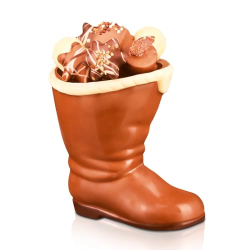 Pralinenbote Genussmanufaktur – Schokoladen Stiefel gefüllt mit 10 handgefertigten Pralinen zu Weihnachten, edles Nikolaus Geschenk, der Weihnachtsstiefel von Santa Claus aus Schokolade (Klassiker) von Pralinenclub