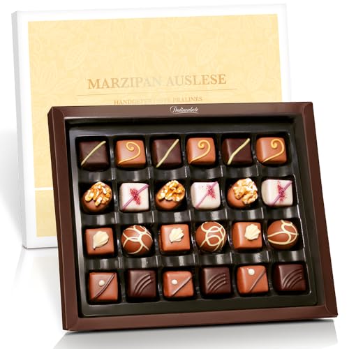 Pralinenbote Genussmanufaktur - Marzipan Auslese mit 24 handgefertigten Pralinen deutscher Chocolatiers, das Pralinen Geschenk von Pralinenclub