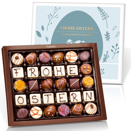 Pralinenbote – Ostergeschenk mit 30 handgefertigten Pralinen deutscher Chocolatiers, das Pralinen Geschenk zu Ostern, 375g (Frohe Ostern, 30 Pralinen) von Pralinenclub