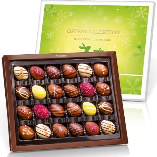 Pralinenbote - Osterkollektion mit 24 handgefertigten Pralinen Eiern deutscher Chocolatiers, das Pralinen Geschenk zu Ostern von Pralinenclub