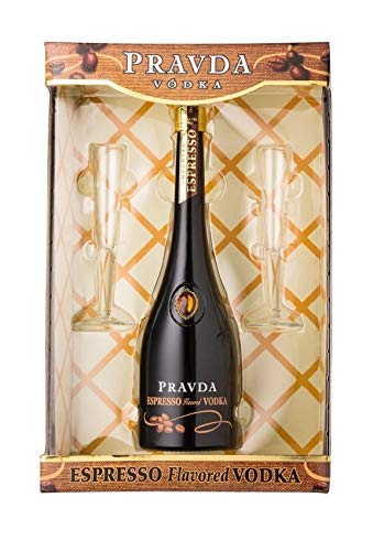 Pravda Espresso Vodka Geschenkset 37,5% (1x 0,7l mit 2 Gläser) von Prawda