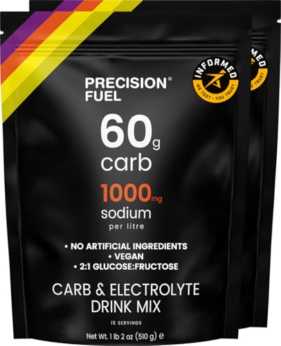 Precision Fuel Carb & Electrolytes Pulver-Getränkemix - Hochleistungs-Energydrink, 60 g Kohlenhydrate und 1000 mg Natrium pro Liter, vegan - für intensive Workouts und Ausdauersportarten (2-Pack) von Precision Hydration