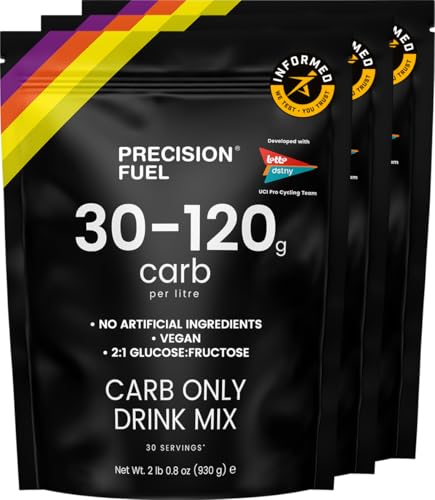 Precision Hydration Carb Only Drink Mix - Natürliche Energie- und Kohlenhydratpulver, bis zu 120g Kohlenhydrate/Liter, vegan - Ideal für Profi-Radsport und Hochintensivsport (3-Packung) von Precision Hydration