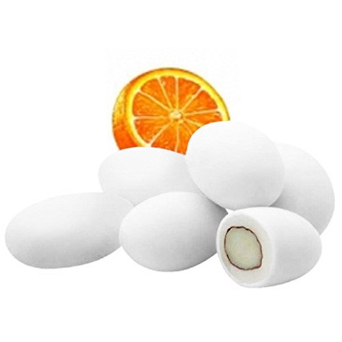 Hochzeitsmandeln 1 kg Orange weiß (für ca. 43-45 Gastgeschenke) - Gastgeschenke Hochzeit Bonboniere Give Aways Zuckermandeln - griechische Koufeta für italienische Confetti französische Dragees von Premium Weddings