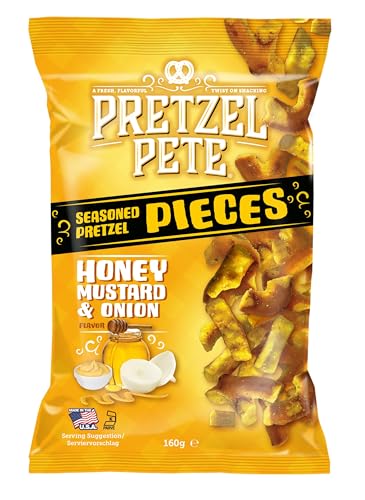 Pretzel Pete Honey Mustard und Onion, Leckeres Bretzelgebäck – Salziger Knabberspaß, 160 g von Pretzel Pete