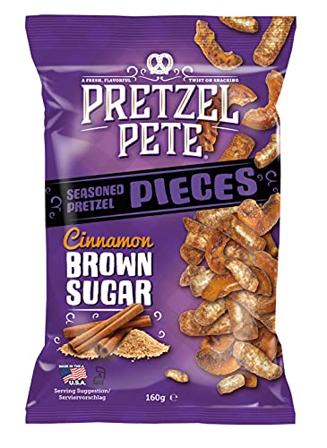 Pretzel Pete Pretzel Pieces - Cinnamon Brown Sugar, Leckeres Bretzelgebäck – Salziger Knabberspaß - (8x160g) von Pretzel Pete