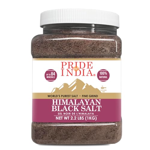 Pride Of India - Himalayan Black Rock Salz - Fine Grind, 2.2 Pound (1 Kg) - Kala Namak - Enthält 84 Mineralien - perfekt zum Kochen, Tofu Scrambles, Tisch, Küche, Restaurant, & Baden verwenden von Pride Of India
