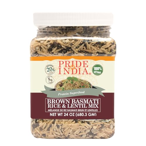 Pride Of India - Indischer Basmati-Reis Brown & Lentil Kitchari Mix - Indian Brown Basmati-Reis & linsen Kitchari Mix - Protein Supernahrungsmittel, 1,5 Pfund (680 g) Glas von Pride Of India